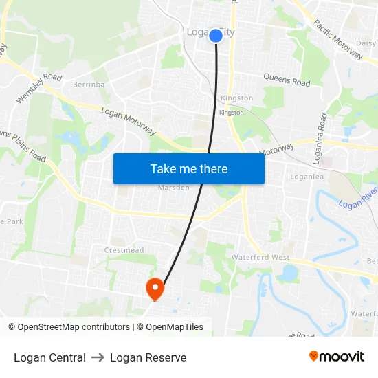 Logan Central to Logan Reserve map
