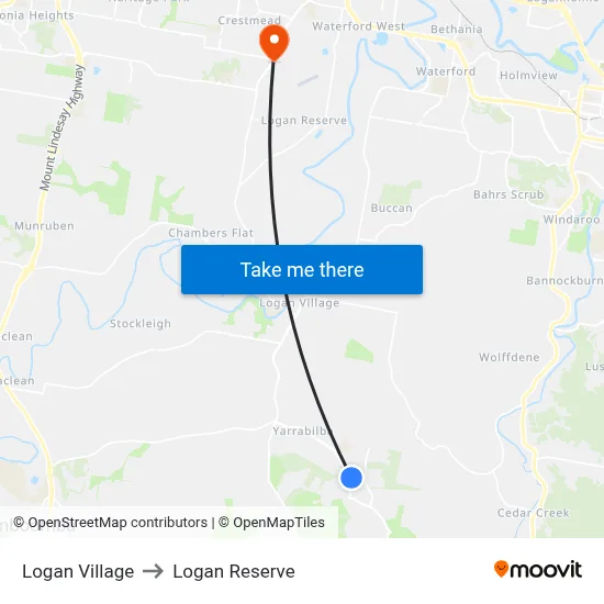 Logan Village to Logan Reserve map