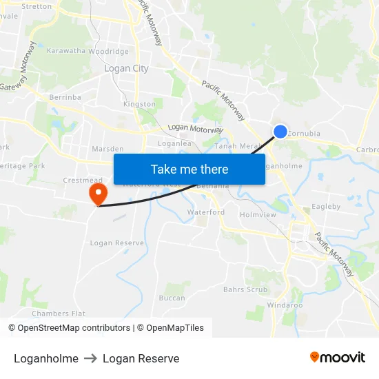 Loganholme to Logan Reserve map