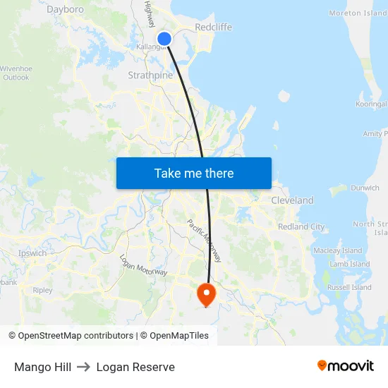 Mango Hill to Logan Reserve map