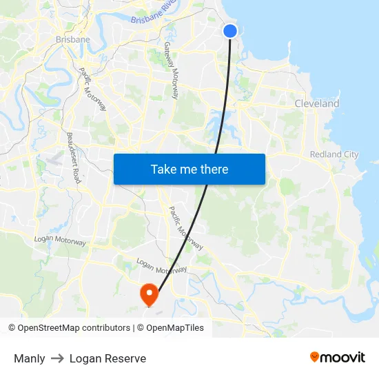 Manly to Logan Reserve map