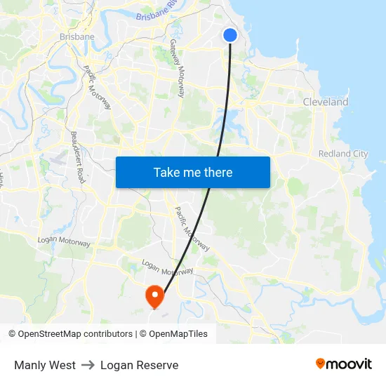 Manly West to Logan Reserve map