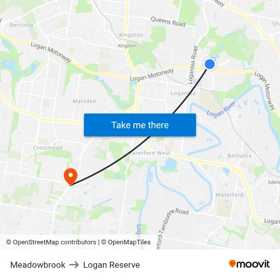Meadowbrook to Logan Reserve map