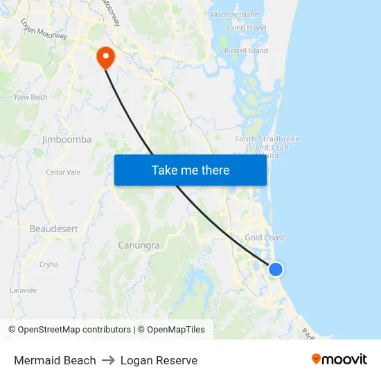 Mermaid Beach to Logan Reserve map