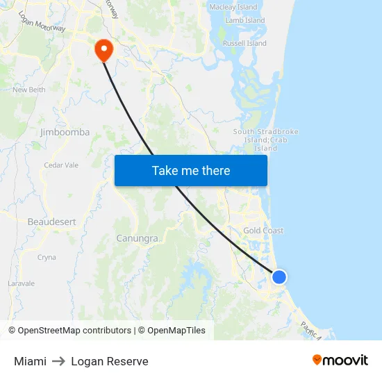 Miami to Logan Reserve map