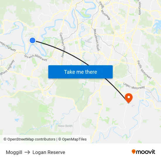 Moggill to Logan Reserve map