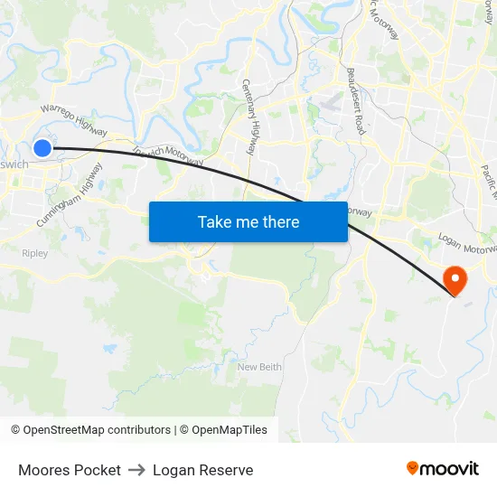 Moores Pocket to Logan Reserve map