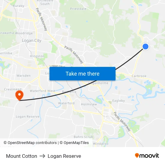 Mount Cotton to Logan Reserve map
