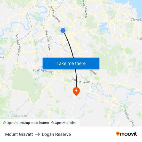 Mount Gravatt to Logan Reserve map