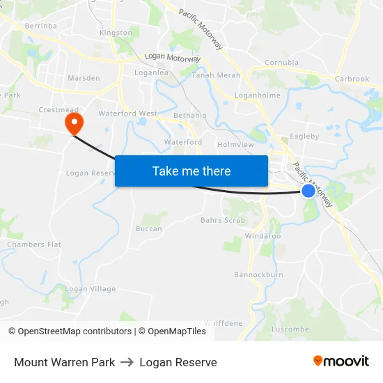 Mount Warren Park to Logan Reserve map