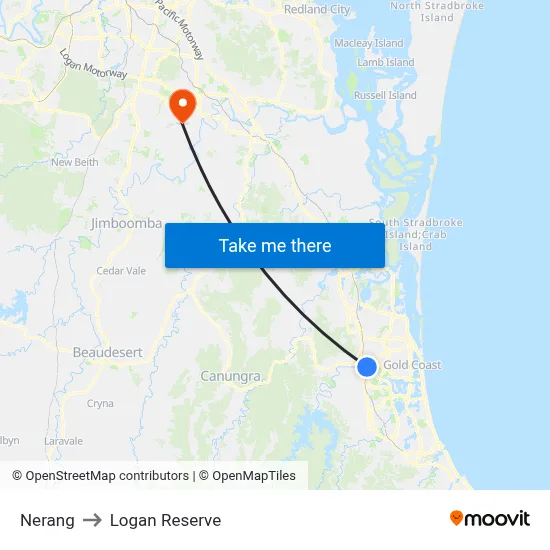 Nerang to Logan Reserve map