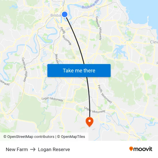 New Farm to Logan Reserve map