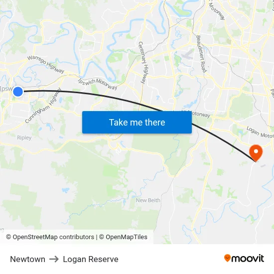 Newtown to Logan Reserve map
