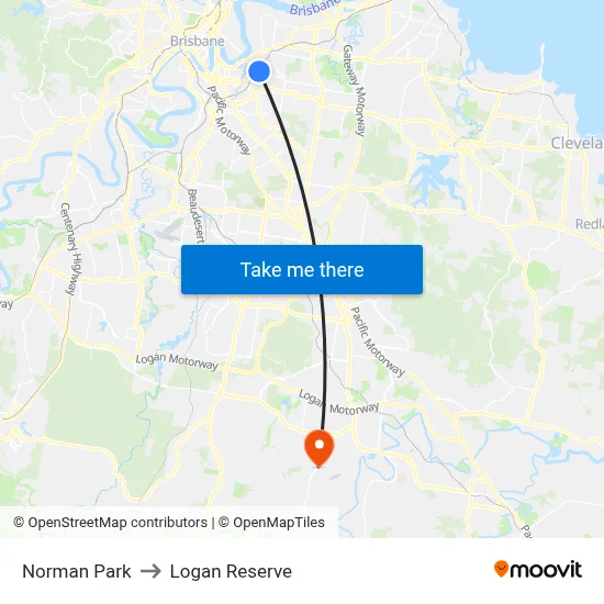 Norman Park to Logan Reserve map