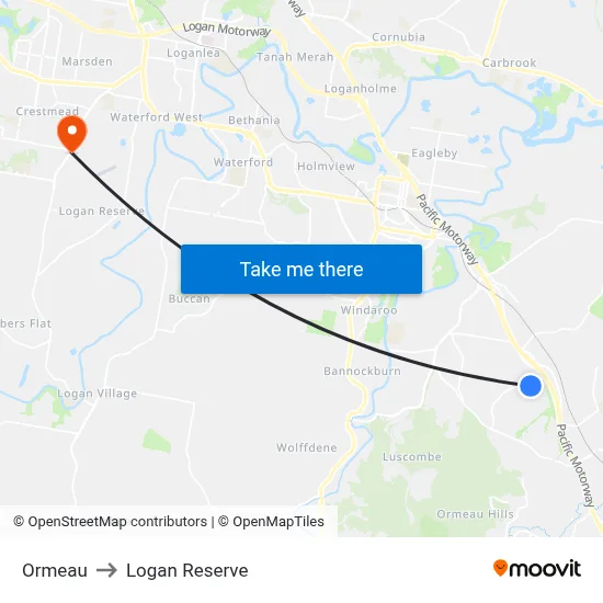 Ormeau to Logan Reserve map