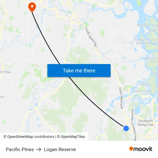 Pacific Pines to Logan Reserve map
