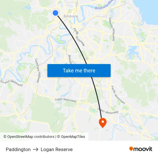 Paddington to Logan Reserve map