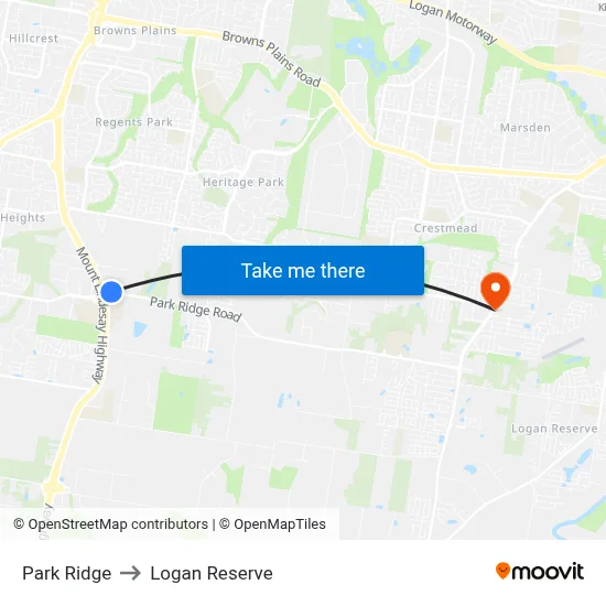 Park Ridge to Logan Reserve map