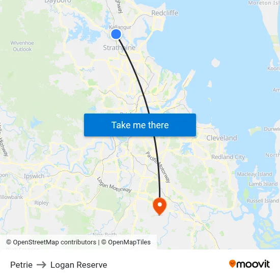 Petrie to Logan Reserve map
