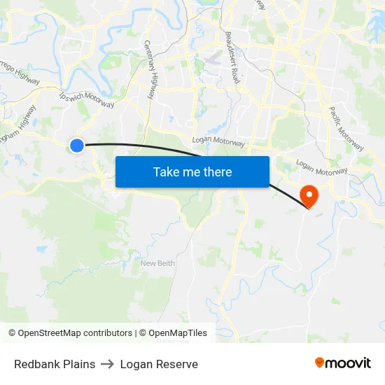 Redbank Plains to Logan Reserve map