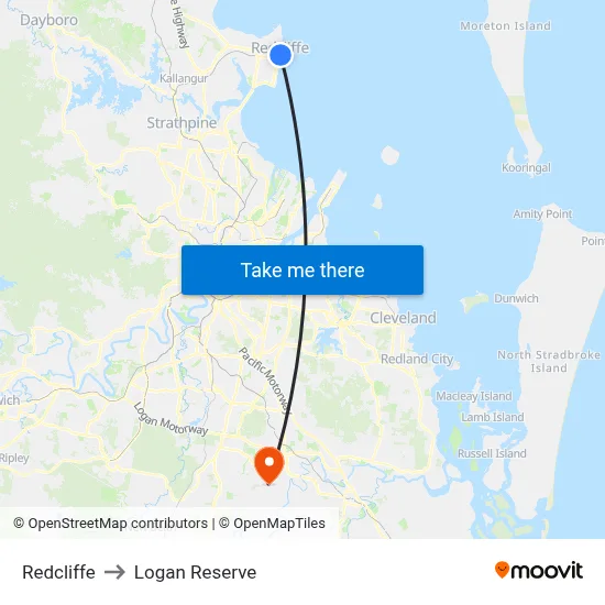 Redcliffe to Logan Reserve map