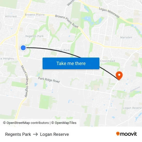 Regents Park to Logan Reserve map