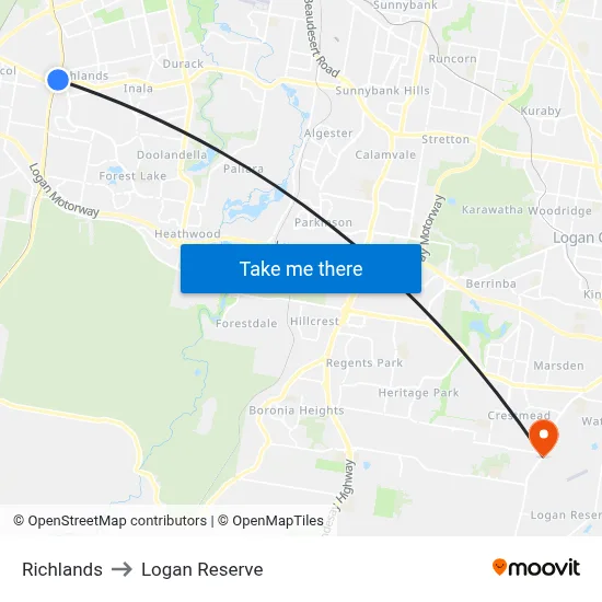 Richlands to Logan Reserve map