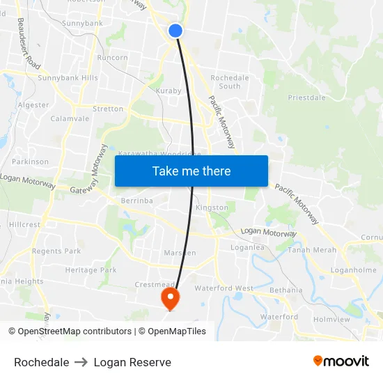 Rochedale to Logan Reserve map
