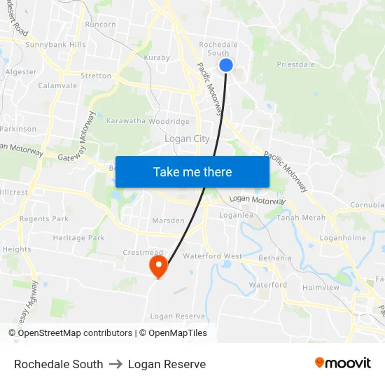 Rochedale South to Logan Reserve map