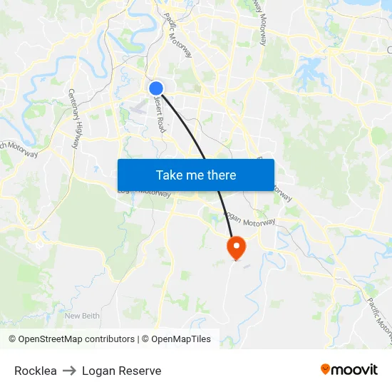 Rocklea to Logan Reserve map