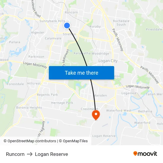 Runcorn to Logan Reserve map