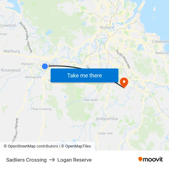 Sadliers Crossing to Logan Reserve map