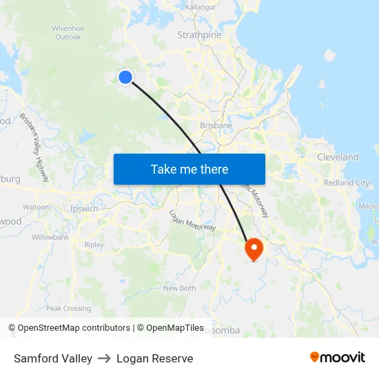 Samford Valley to Logan Reserve map