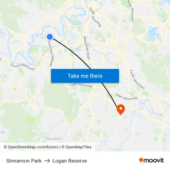 Sinnamon Park to Logan Reserve map