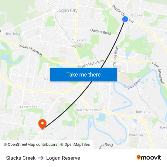 Slacks Creek to Logan Reserve map