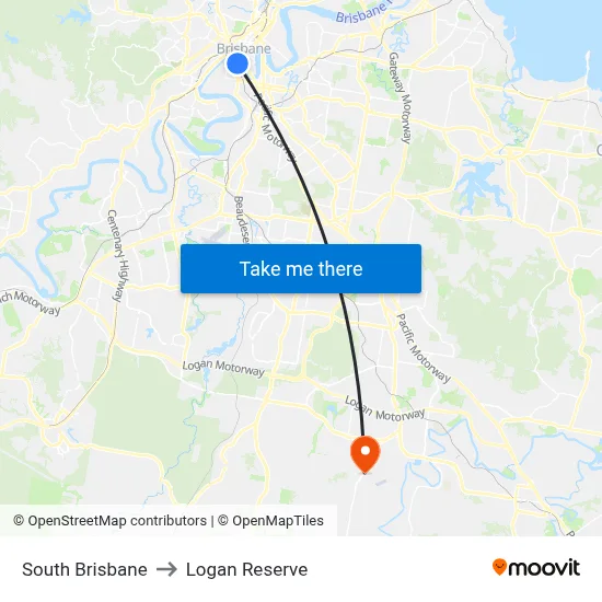 South Brisbane to Logan Reserve map