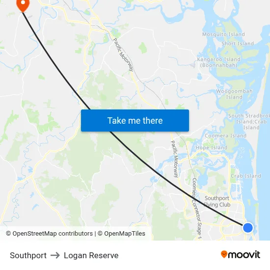 Southport to Logan Reserve map