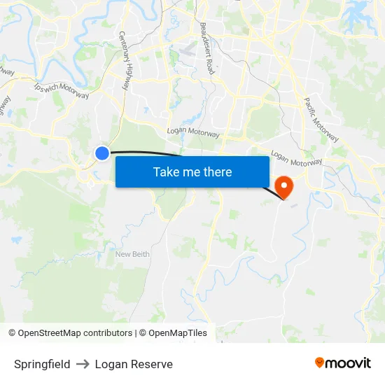 Springfield to Logan Reserve map