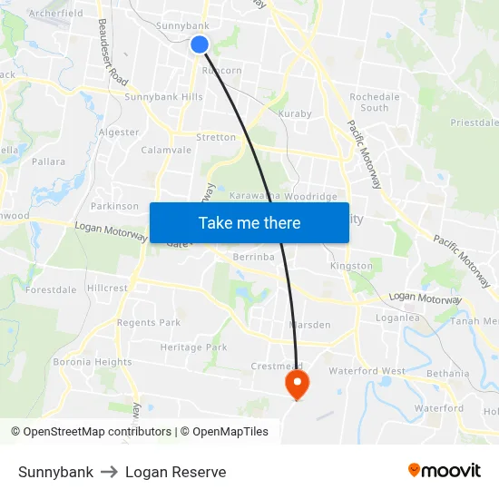 Sunnybank to Logan Reserve map