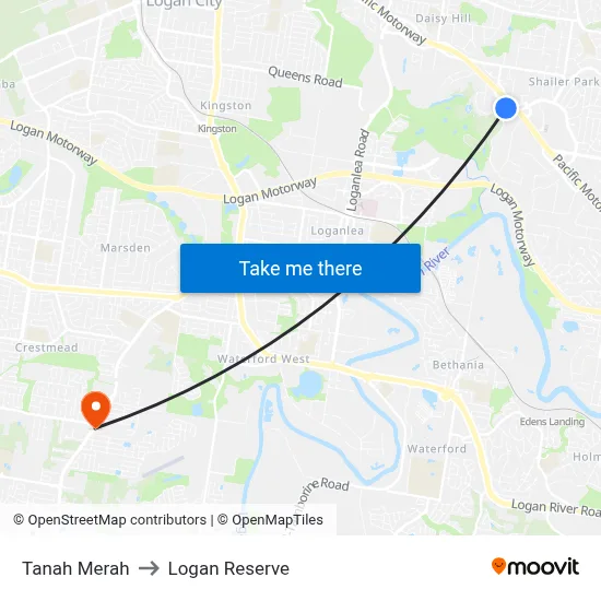 Tanah Merah to Logan Reserve map