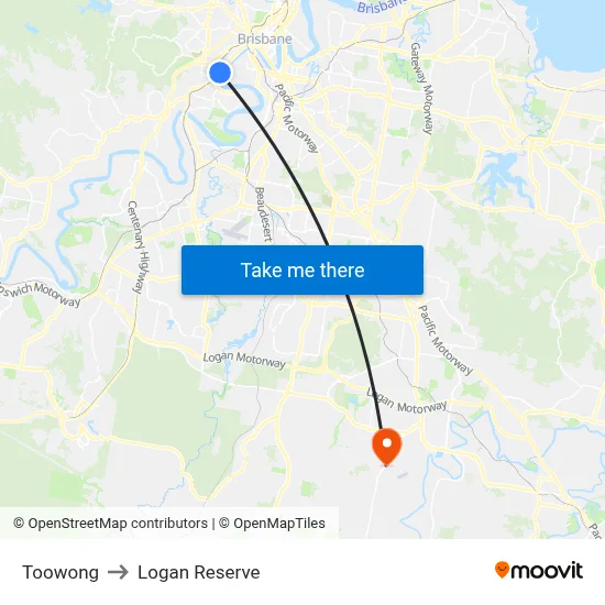 Toowong to Logan Reserve map