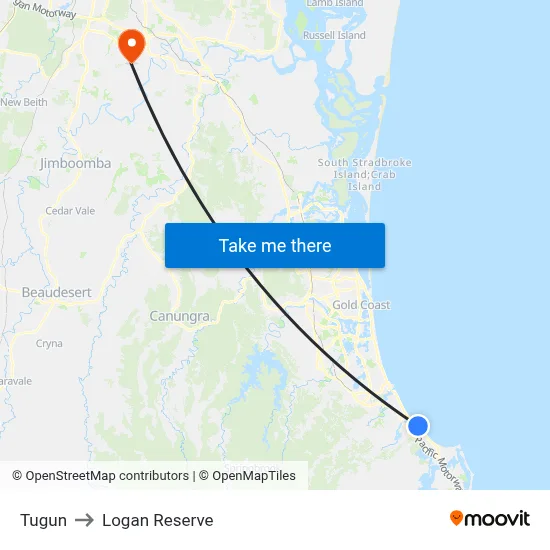 Tugun to Logan Reserve map