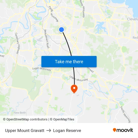 Upper Mount Gravatt to Logan Reserve map