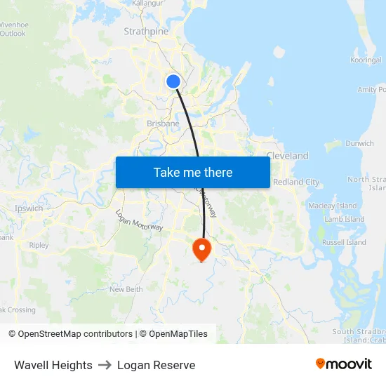 Wavell Heights to Logan Reserve map