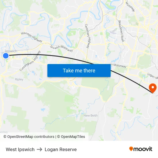 West Ipswich to Logan Reserve map