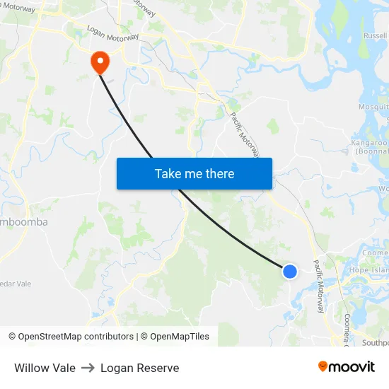 Willow Vale to Logan Reserve map