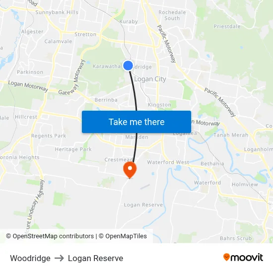 Woodridge to Logan Reserve map