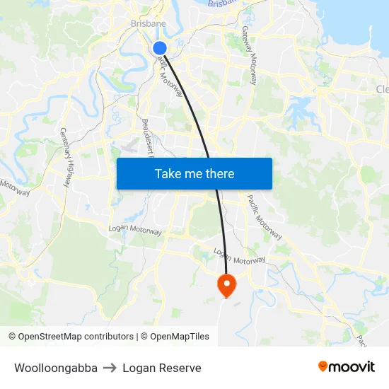 Woolloongabba to Logan Reserve map