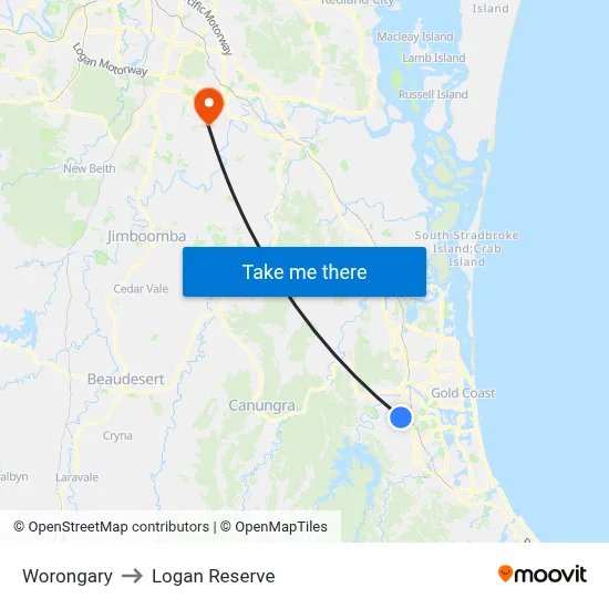 Worongary to Logan Reserve map