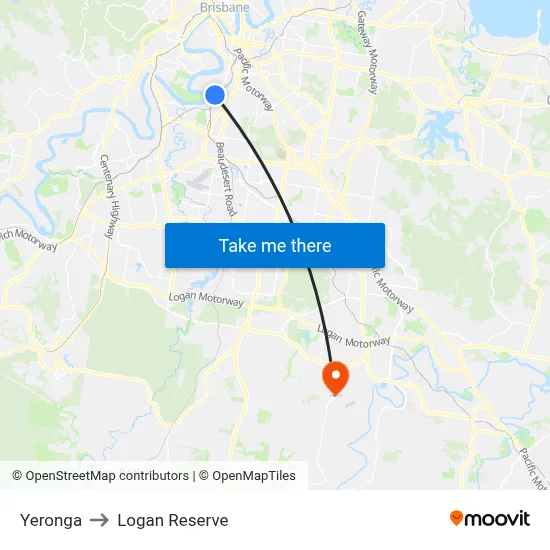 Yeronga to Logan Reserve map